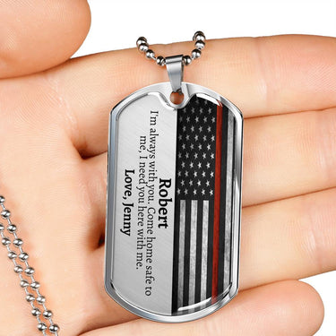 Personalized Firefighter Husband Dog Tag Necklace - Love You This Much
